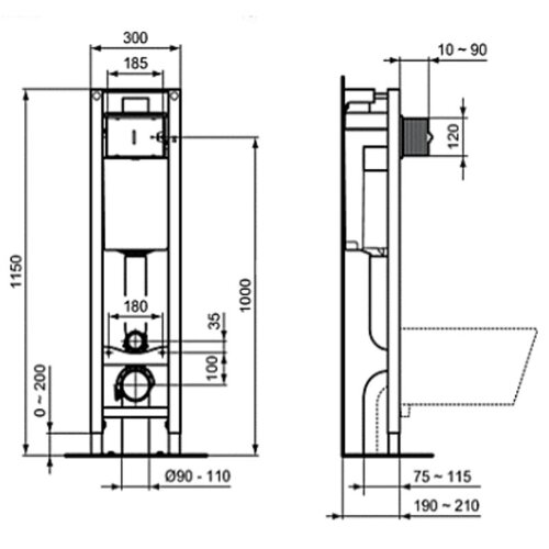 Встраиваемая инсталляция для монтажа подвесных унитазов  PROSYS ECO FRAME M  (E2332AC) - с белой мех