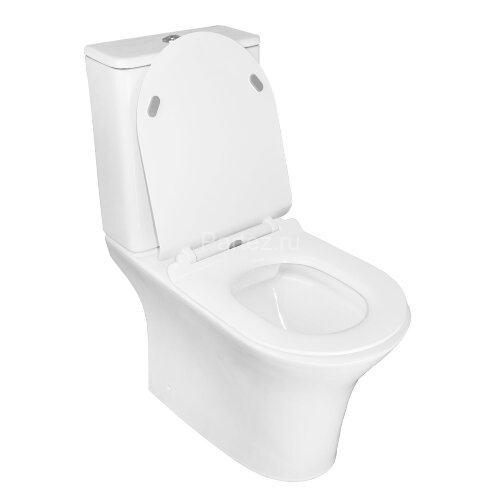 Унитаз-компакт Azario FRETTA ROUND 650х340х770 напольный, безободковый, со смывным механизмом Geberi