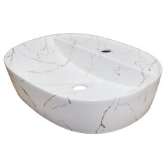 Раковина накладная Azario 505х385х120 овальная, светлый мрамор (AZ-2202-M851)