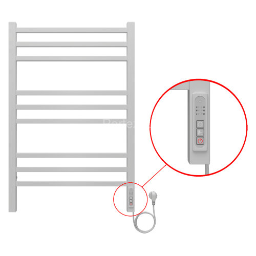 Полотенцесушитель электрический AZARIO ANCONA 500/800 квадрат, 9 секций, диммер справа, белый (AZ718