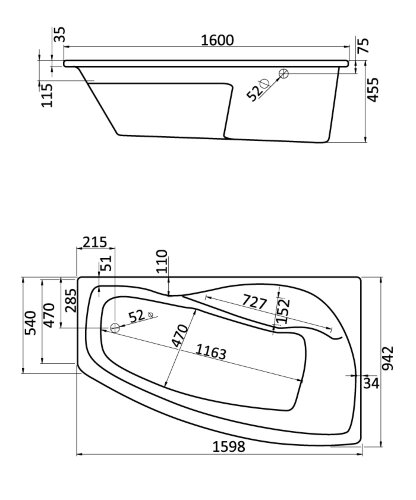 Ванна акриловая Santek МАЙОРКА XL асимметричная 160х95 правосторонняя белая