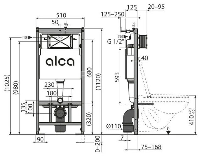 Инсталляция Alcadrain AM101/1120-4:1 RU для унитаза с белой клавишей смыва M570 (AM101/1120-4:1 RU M
