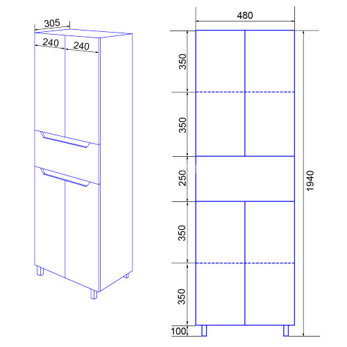 Пенал Loranto Палермо 480х305х1940 напольный, белый (CS00090467)