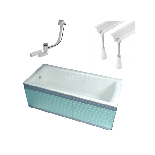 Ванна акриловая Ravak DOMINO PLUS 170x75 + Опора 75 + Сточный комплект хpом II квадратный