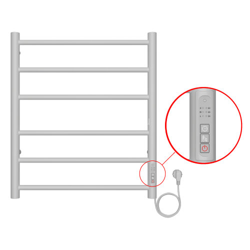 Полотенцесушитель электрический AZARIO PARMA 500/600 6 секций, диммер справа, белый (AZ10856W)