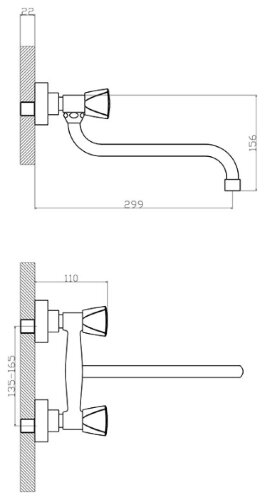 Смеситель для кухни настенный Rossinka M02-74