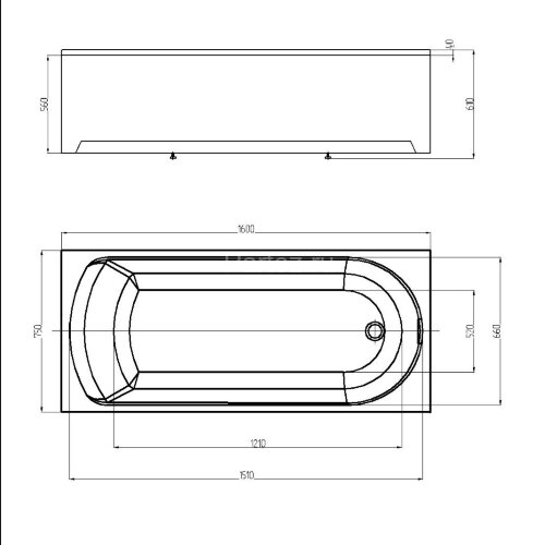 Ванна акриловая AZARIO ADELINA прямоугольная 160*75 см (AV.0010160)