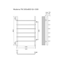 Полотенцесушитель водяной AZARIO MODENA 500/800 6 секций, боковое подключение, 1", хром (AZ08558)