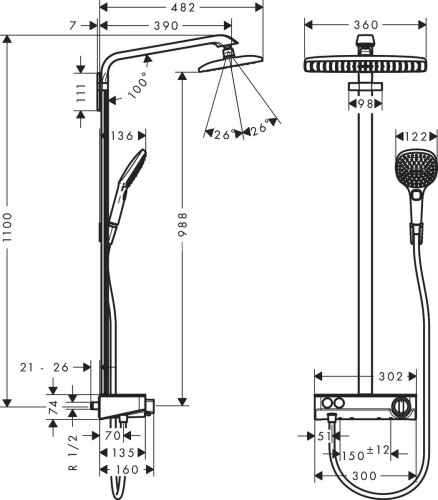 27287400 Raindance Select E 360 1jet ST Showerpipe EcoSmart (хром/белый)