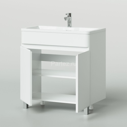 Комплект тумба Итана Roberto 80 (795х455х850) напольная, с раковиной Adel 80, белый глянец (295461)