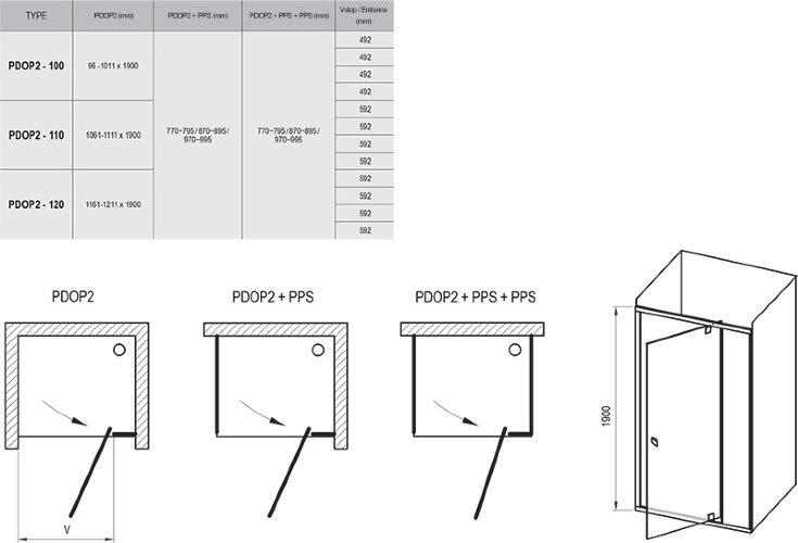 Душевая дверь Ravak Pivot распашная 120х190, толщина полотна 6мм универсальная, цвет профиля сатин