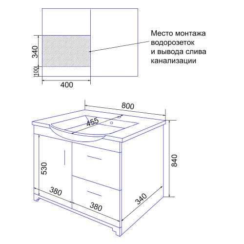 Комплект тумба Loranto Janet 80 800х455х840 напольная, с раковиной Basic 80 ольха (CS00089897)