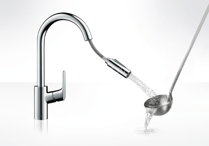 Hansgrohe 31815800 Focus Смеситель для кухни однорычажный, с выдвижным душем, 1/2, под сталь
