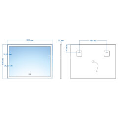Зеркало AZARIO Ливия 800х600, LED-подсветка с диммером, сенсорный выключатель (ФР-00000942)