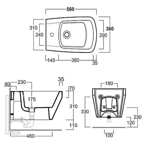 Биде подвесное Simas Baden Baden 360х560х310 с 1 отв под смеситель, с креплением F85, цвет белый (BB