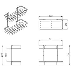 Полка прямоугольная двухэтажная Azario подвесная,хром (AZ-835-2)