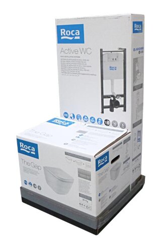 ПЭК: подвесной безободковый унитаз Roca THE GAP, сиденье микролифт, инсталляция Roca Active, клавиша
