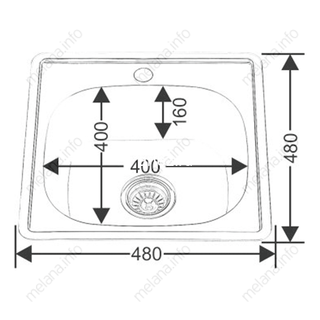 Мойка 4848 MELANA 0,6/160 врезная квадратная с сифоном (021 t *15)