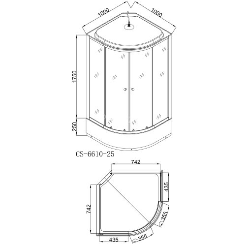 Душевая кабина LORANTO CS-6610-25 F 100х100х215 матовое стекло 4 мм, поддон 25 см