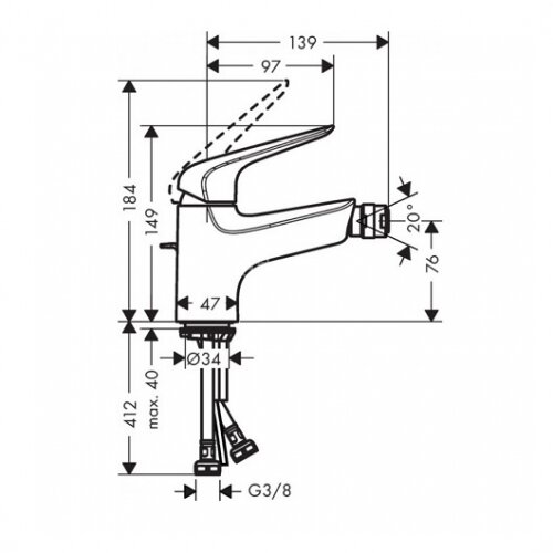 71142000 Novus Смеситель для биде 70, со сливным гарнитуром, хром