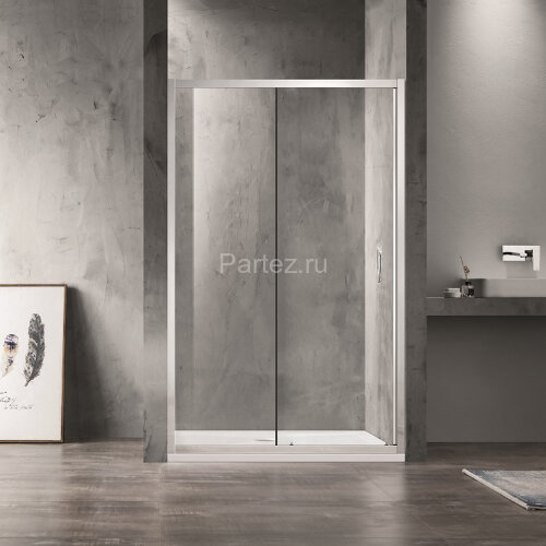 Душевая дверь Azario MILTON раздвижная 120х200, толщина полотна 6мм универсальная, цвет профиля серебро