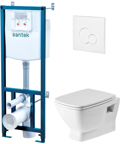 ПЭК: Santek Нео rimless подвесной безободковый унитаз с сиденьем + инсталляция + панель смыва белая 