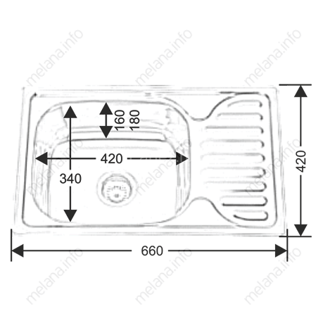 Мойка 6642 U MELANA 0,6/160 врезная прямоугольная с сифоном (218 t *10)