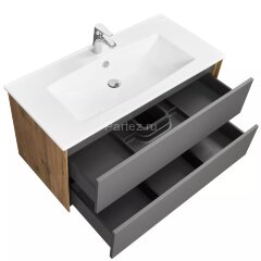 Тумба под раковину AQUATON Сохо 100 подвесная, Дуб Веллингтон/Графит софт (1A258201AJA00)