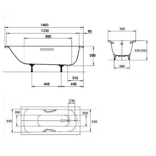 Ванна стальная Kaldewei SANIFORM PLUS Mod.360-1, размер 1400х700х410, alpine white, без ножек