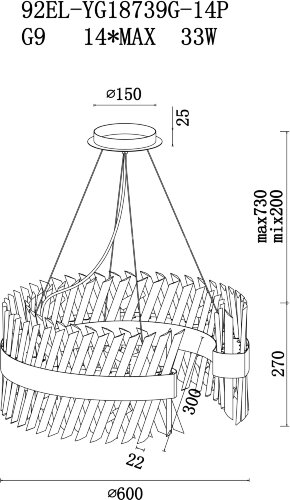 Подвесная люстра Garda Decor 92EL-YG18739G-14P