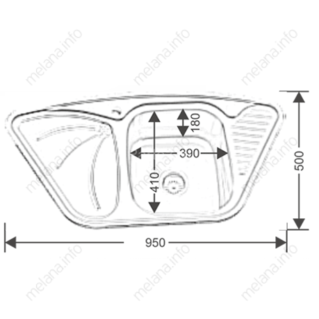 Мойка 9550А MELANA 0,8/180 врезная угловая с сифоном (222 A t *7)
