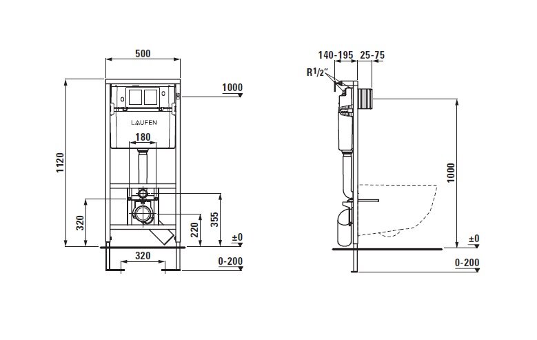ПЭК Laufen PRO подвесной унитаз Rimless с инсталляций, кнопкой и сидением
