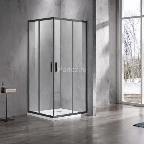 Душевое ограждение AZARIO 1000х1000х2000, БЕЗ ПОДДОНА, прозрачное стекло 6 мм, цвет профиля черный (AZ-ND1142 1000 Black)