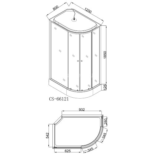 Душевая кабина LORANTO 120х80х215 с низким поддоном 13 см, черное закаленное стекло 4 мм, профиль хром (CS-66121L G 120)