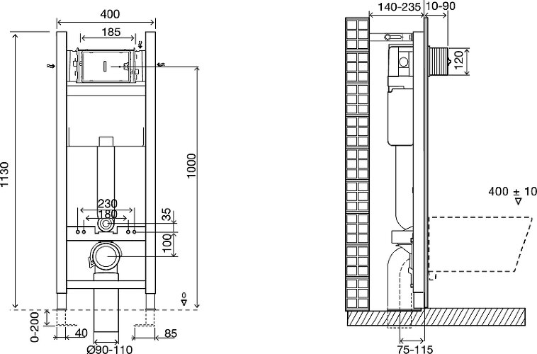 Унитаз c инсталляцией Jacob Delafon Modern Life 40 см, сиденье тонкое микролифт, без панели смыва (E