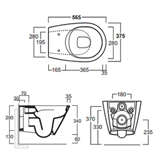 Унитаз подвесной Simas Gambassi 375х565х340 безободковый, с креплением F85, белый (GA18bi)