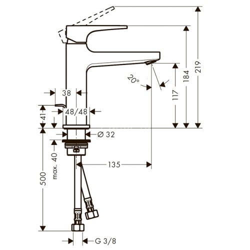 74506000 Metropol Смеситель для раковины 100, однорычажный, с рукояткой Loop, с донным клапаном
