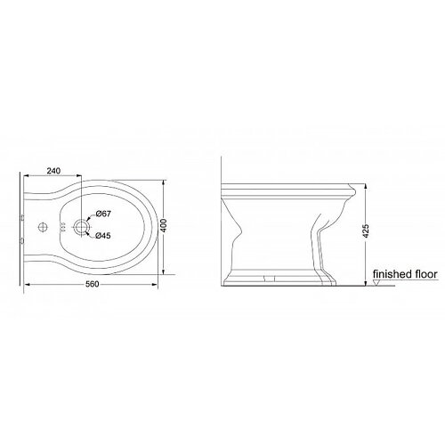 Биде напольное Creo Ceramique DIJON 560х400х420 без крышки (DI2000)