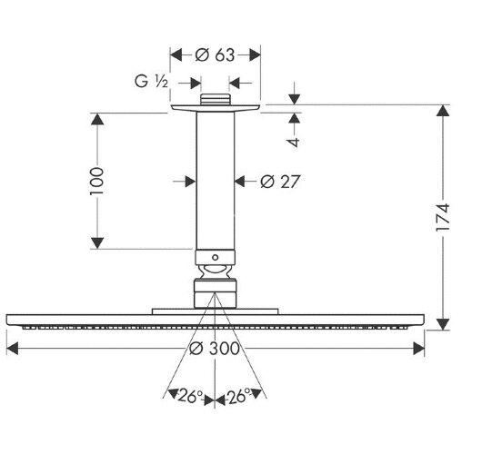 27494000 Верхний душ Raindance S 300 Air 1jet, потолочное подсоединение 100 мм, ½’
