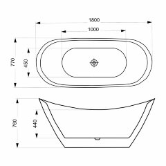 Ванна акриловая Azario MELADO 1800770х760 белая, свободностоящая в комплекте с сифоном и металлическ