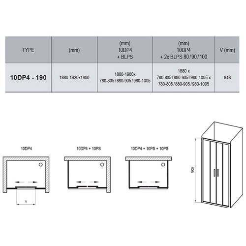 Душевая дверь Ravak раздвижная 190х190, толщина полотна 6мм универсальная, цвет профиля сатин