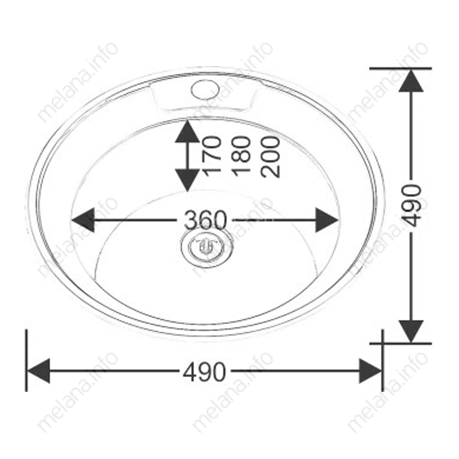 Мойка 490 MELANA 0,8/180 ДЕКОР врезная круглая с сифоном (090D ta *15)