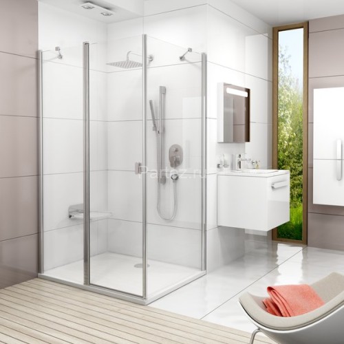 Неподвижная душевая стенка Ravak Chrome CPS-100, профиль белый, стекло прозрачное