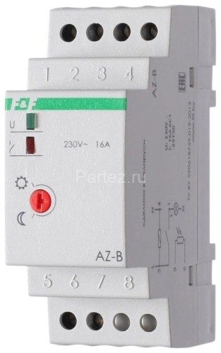 Фотореле AZ-B (выносной герметичный фотодатчик IP65 монтаж на DIN-рейке 2 модуля 230В 16А 1НО IP20)(