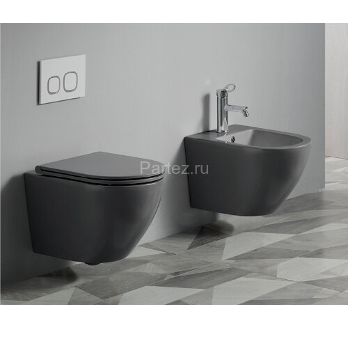 Унитаз подвесной Azario Grado 490х370х360 безободковый с сиденьем микролифт, черный матовый (AZ-0046