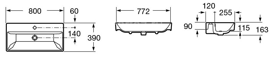 Раковина мебельная ROCA OLETA 800 мм, фарфор, белая (7.3274.C.500.Y)