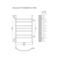 Полотенцесушитель водяной AZARIO RAVENNA 500/800 7 секций, боковое подключение, 1", хром (AZ07558)