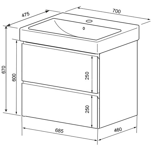 Комплект тумба Azario Мила 70 700х670х475 подвесная, с раковиной Tempo 70 (CS00092799)